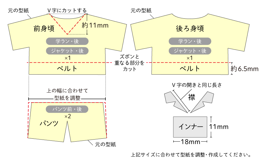 推しフェイスドールの基本の型紙で作る推し服つなぎの作り方